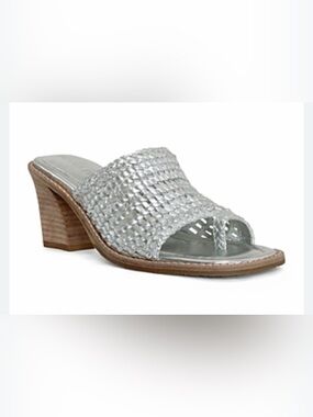 NWOB Donald Pliner Woven Leather Mule. Size 9.5 Metallic Silver
